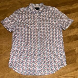 Robert Graham Mens Tailored Fit Geometric Print Short Sleeve Button Up Shirt 2XL